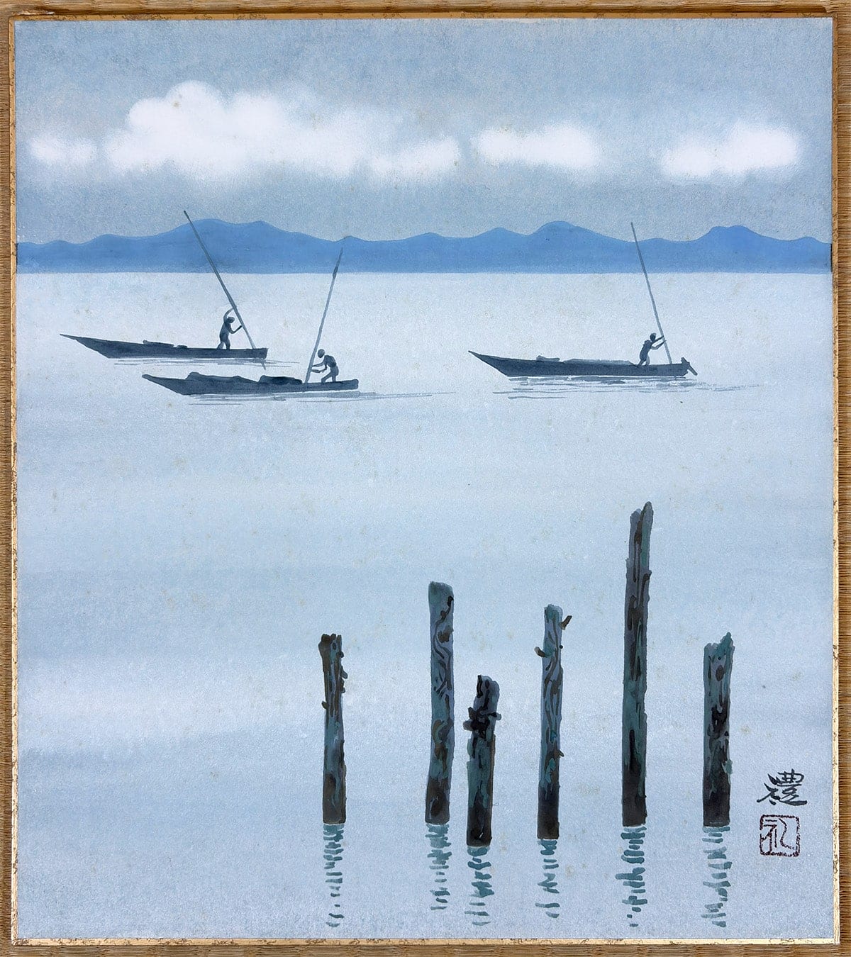 小豆沢 禮 【湖上涼風｜色紙】 色紙・短冊 - Azukizawa Rei, Japanese shikishi and tanzaku board painting