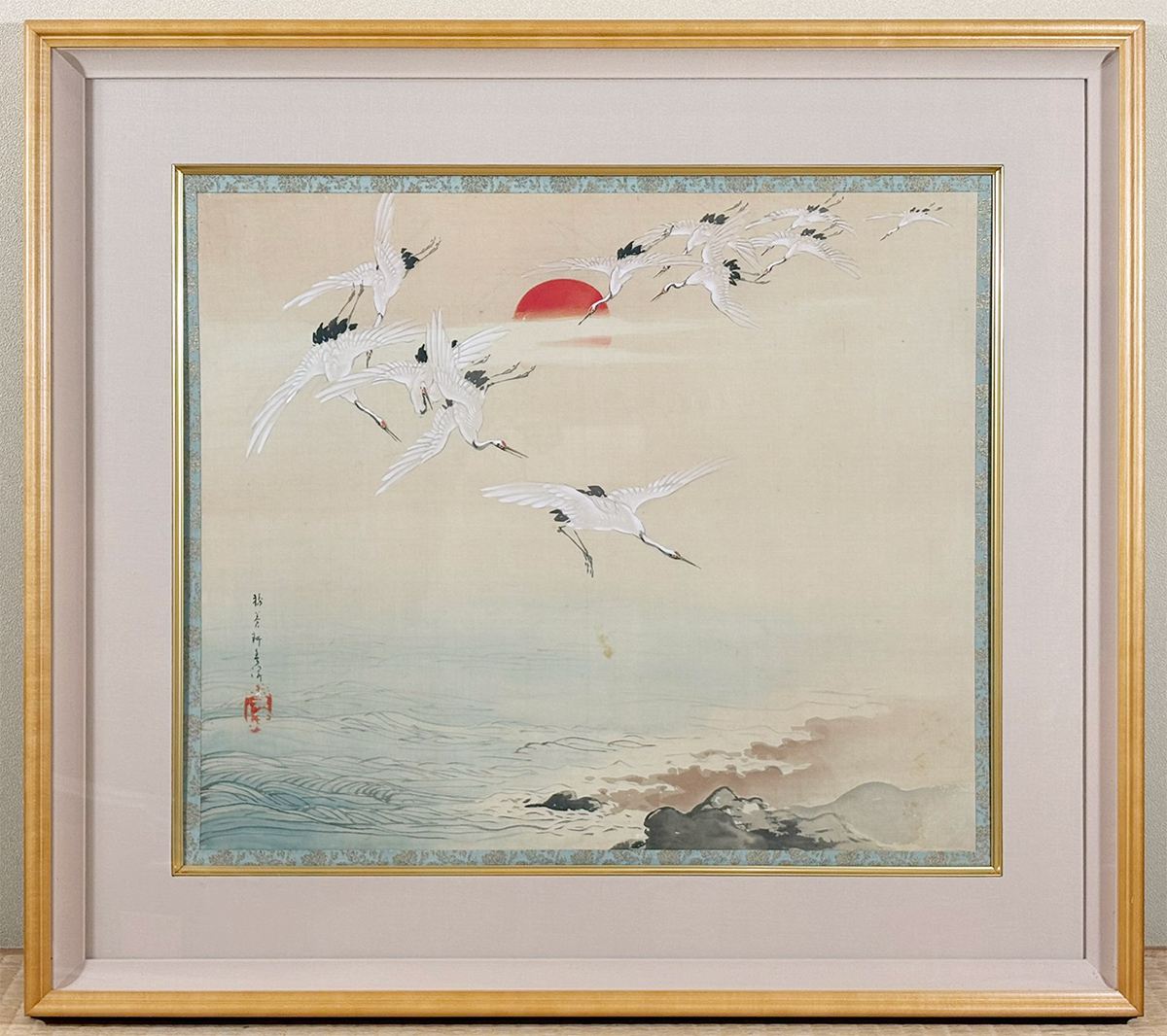 春洋 【旭日群鶴図｜額（F10号）】 絵画・額装 - Japanese framed painting