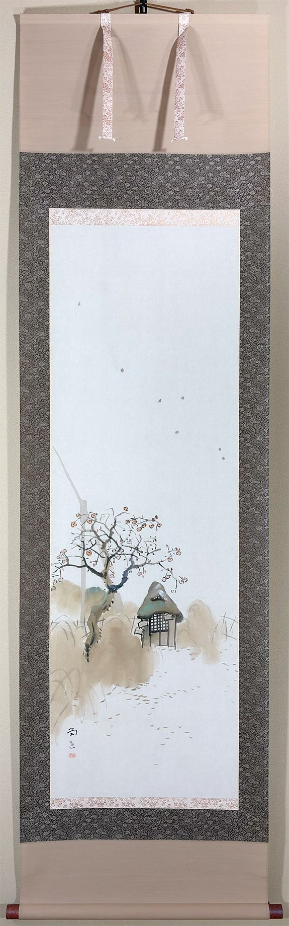 小山 栄達 【山村の柿】 掛軸 - Koyama Eitatsu, Japanese hanging scroll (kakejiku)