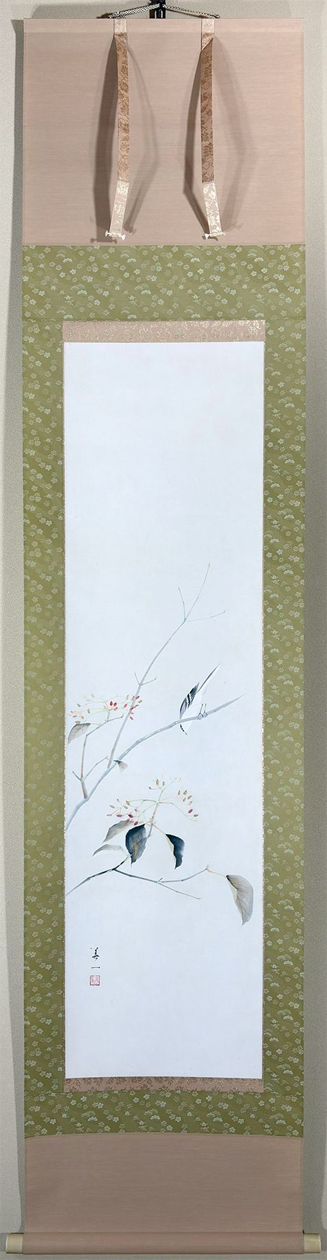 高田 美一 【野茨小禽】 掛軸 - Takada Biichi, Japanese hanging scroll (kakejiku)